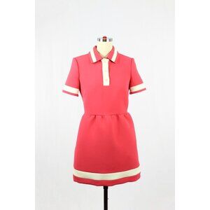 RED VALENTINO Pink White Striped Crepe Fit & Flare Mini Polo Dress, Size 38/XS